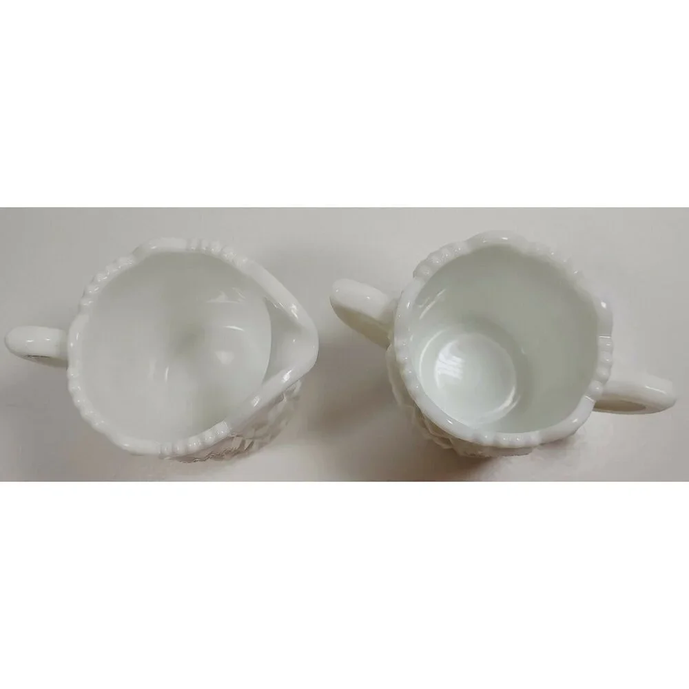 VTG Westmoreland White Milk Glass Flared Top Quilt Creamer and Sugar Bowl Set